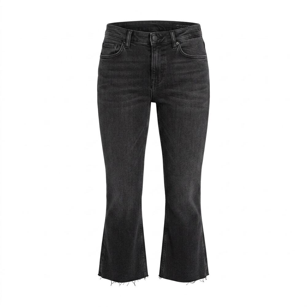 AllSaints Zoe Cropped Bootcut Washed Black Raw Hem Jeans Women Size 29